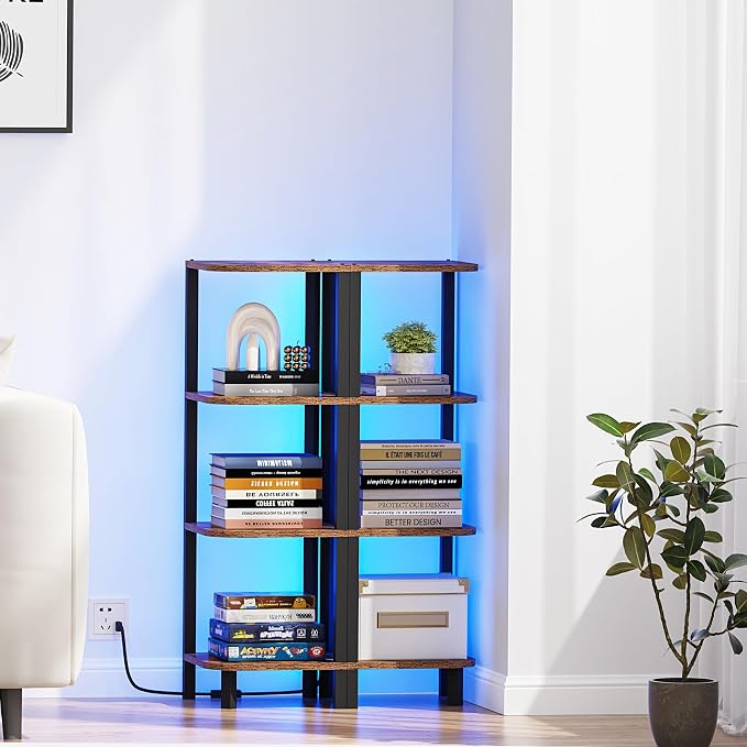 TUTOTAK Corner Shelf, 4-Tier Corner Bookshelf for Small Space | Narrow Display Corner Shelf Stand with Storage Rack, for Living Room, Bedroom, Rustic Brown BS08BB004L