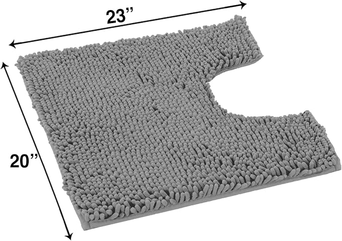 LuxUrux Light Grey Bath Mat - U-Shaped Contoured Rug for Around Toilet, Super Absorbent Shaggy Bath Rug. Easy Machine Wash & Dry (20 x 23, Light Grey)