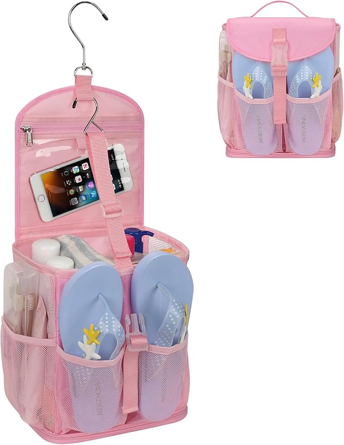 Ethereal Pink Hanging Mesh Shower Caddy Portable for College Dorm Room Essentials, Large Capacity Shower Bag for Guys/Girls, for Beach, Swimming, Gym