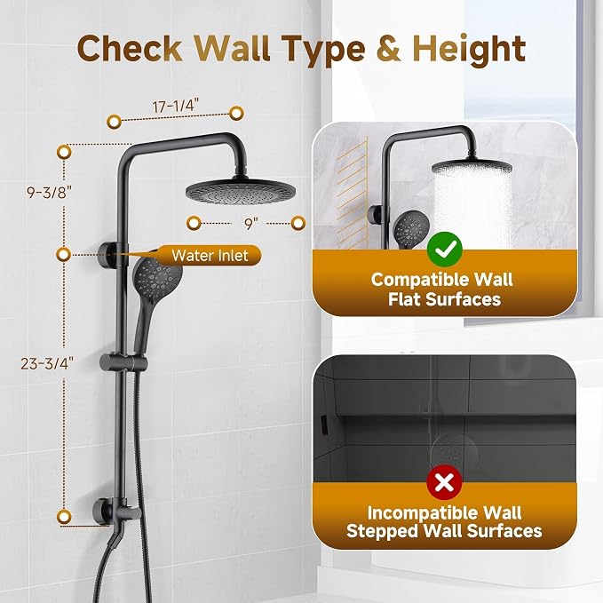 BRIGHT SHOWERS Rain Shower Heads System - 9 Inch Rainfall Shower Head and Handheld Shower Head with Height Adjustable Holder, Solid Brass Rail and 60" Long Stainless Steel Hose, Oil-Rubbed Bronze