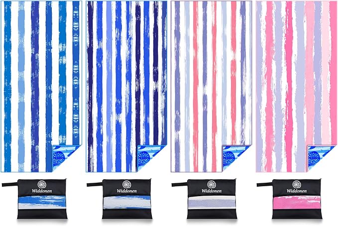 Widdonen Microfiber Beach Towel,Compact 4 Pack-71x32 Inch with Bag Travel | Extra Large,Lightweight,Thin,Sand Free,Quick Dry,Absorbent.Packable for Camping,Swim,Pool,Bath,Picnic,Cruise Essentials Gift