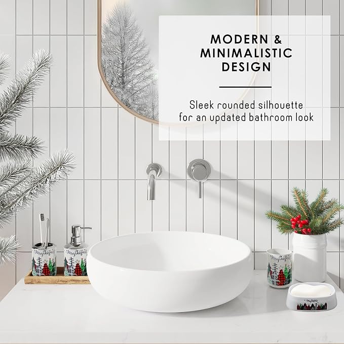 Clara Clark Bathroom Accessories Set - Christmas Shower Curtain Set, 27PC Xmas Bathroom Set with Adhesive Corner Shower Caddy Hanging, Christmas Bathroom Sets with Shower Curtain and Rugs