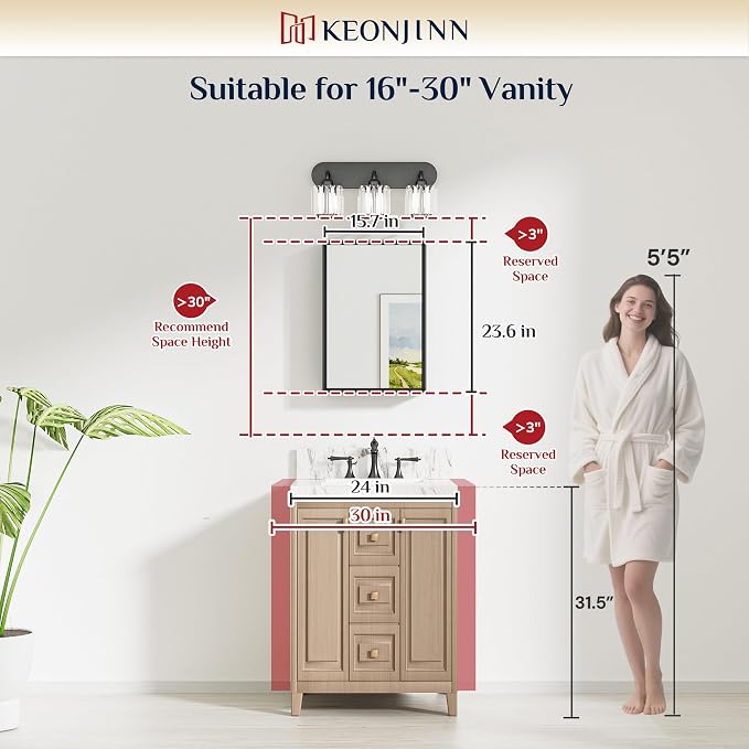 Keonjinn 16 x 24 Inch Small Bathroom Mirrors for Over Sink, Brushed Nickel | Rectangle Mirrors for Wall, Small Bathroom Vanity Mirror, Tempered Glass, Square Corner, Suitable for Compact Apartment
