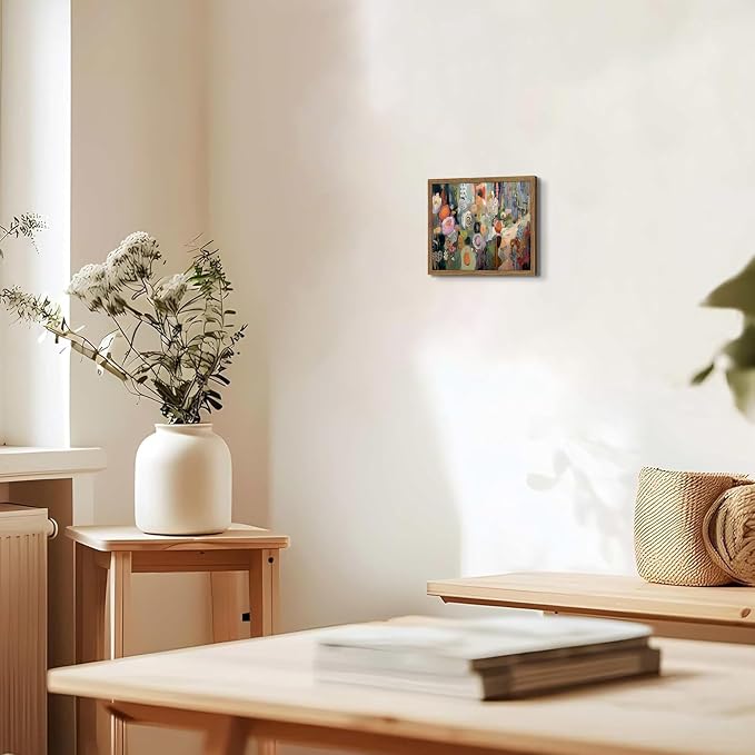 Framed Vintage Colorful Flower Canvas Wall Art, Abstract Floral Graffiti Poster Prints, Modern Boho Botanical Artwork, Elegant Nature Wall Decor for Living Room Bedroom Office 8x10in