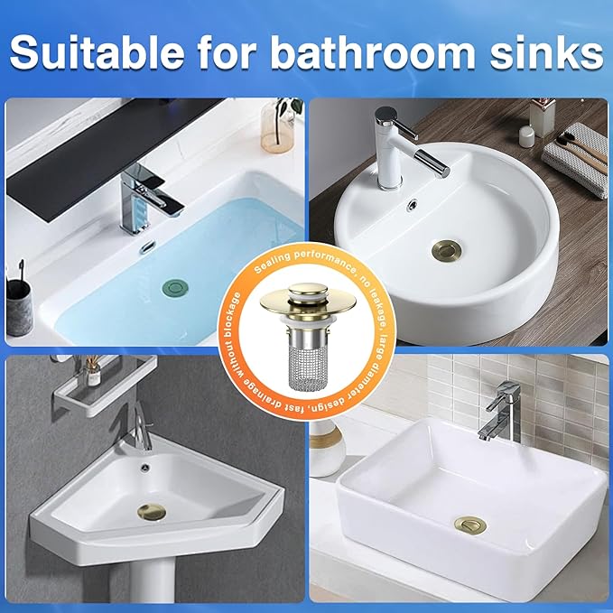Bathroom Sink Drain Strainer,(4PCS) Pop-up Sink Drain Strainer with Removable Stainless Steel Strainer Basket Hair Catcher, Bathroom Sink Strainer for Bathroom Sink Stopper Replacement