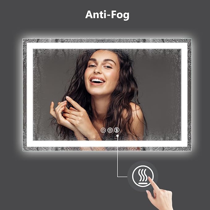 ROOMTEC 36x36 Inches LED Bathroom Mirror with Lights, Vanity Mirror with Front and Backlight, Smart Dimmable Anti-Fog LED Mirror for Bathroom, Memory Function, Tempered Glass (Horizontal/Vertical)
