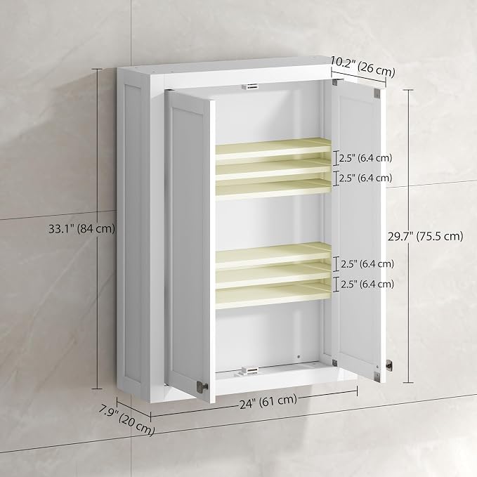 HOMCOM Bathroom Wall Cabinet Modern Medicine Cabinet Wall Mounted White | Over The Toilet Space Saver, 2 Doors, 2 Adjustable Shelves