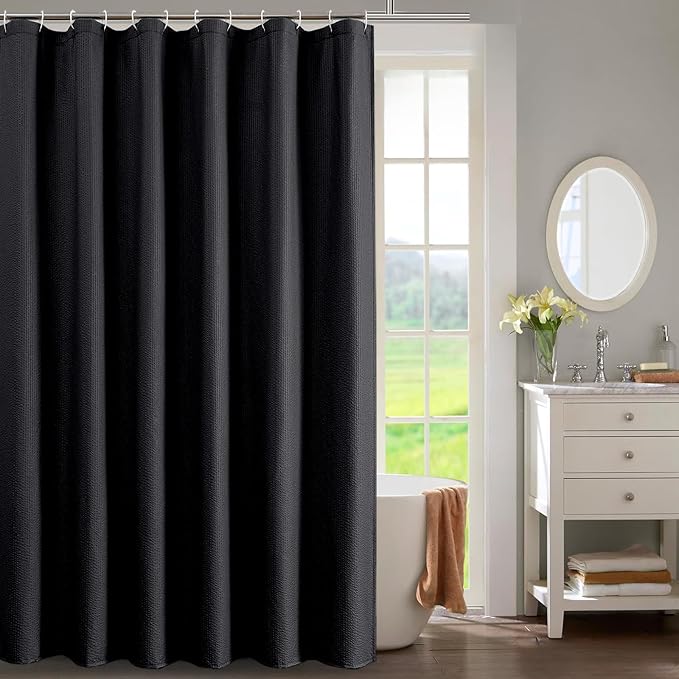 Black Shower Curtain for Bathroom 96 Inches Extra Long, Elegant 3D Embossed Textured Fabric Shower Curtains, Water Repellent, Machine Washable, Hotel Style, 72" W x 96" L, Black