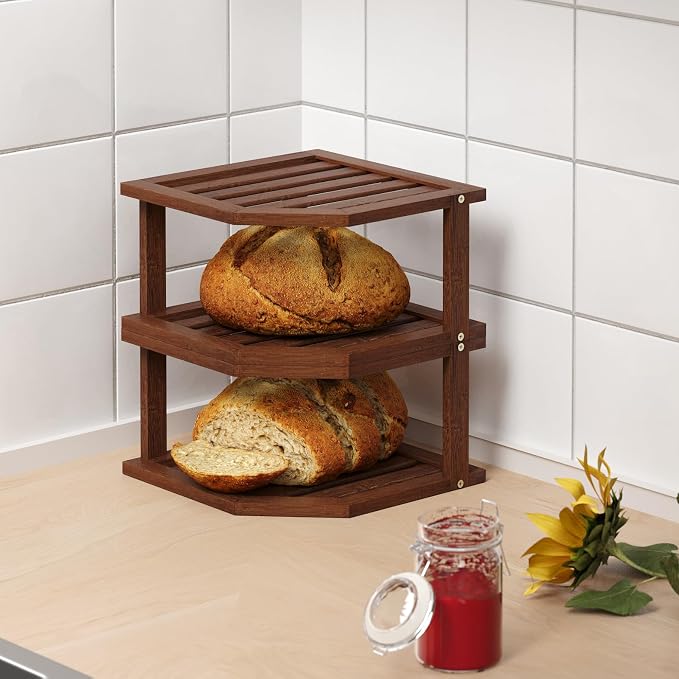 VERTORGAN 2 Tier Bamboo Dish Drying Rack,Corner Shelf 2 Pack(Brown) | Pantry Storage,Dish Rack,Spice Rack,Corner Organizer,Kitchen Counter Shelves,Kitchen Storage,Holds Plates