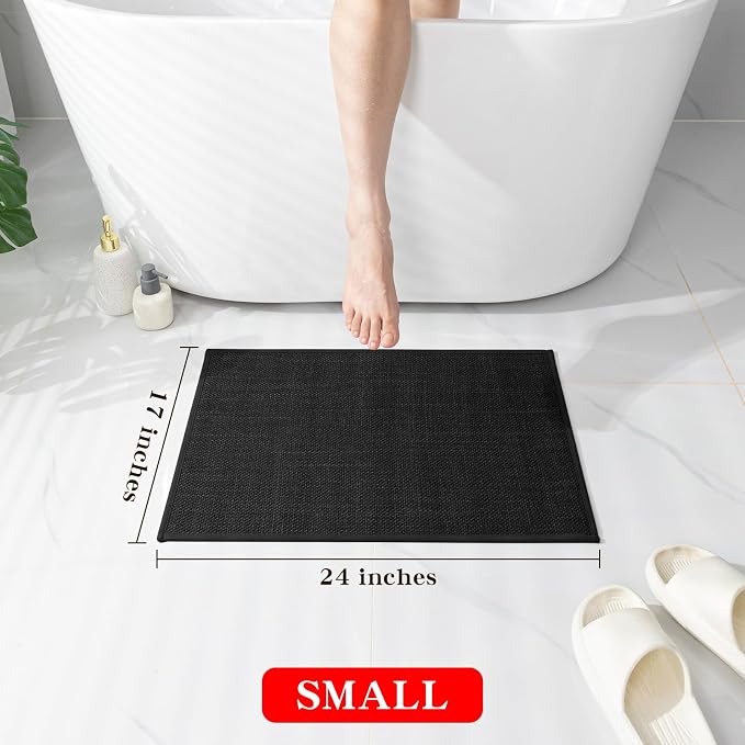 Bathroom Rugs Mat 24x17, Ultra Thin Non Slip Bath Mat Small Quick Dry Absorbent Bath Mat for Bathroom Floor, (Black, 24"x17")