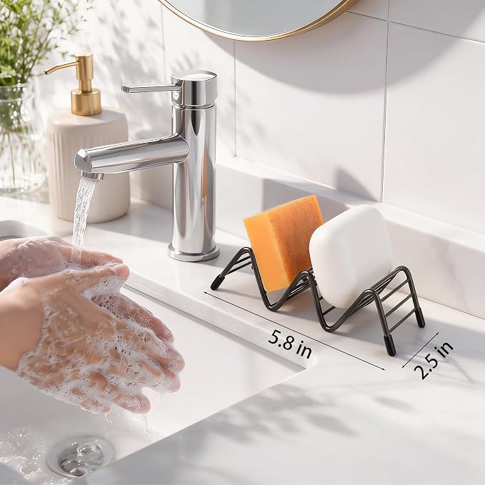Stainless Steel Soap Dish Self Draining Bar Soap Holder, Black | Reversible Design Fits 2-3 Bars, Rustproof, Easy to Clean, Space Saving, Non Slip, for Bathroom, Shower, Kitchen