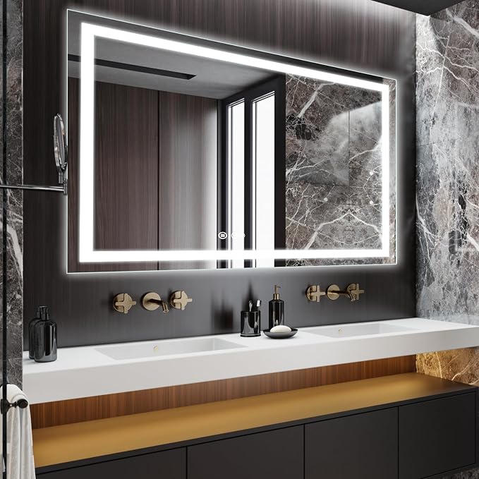 72x36 Inches LED Bathroom Mirror with Backlit & Front Light, Smart 3-Color Dimmable Anti-Fog, 3000k/4000k/6500k Wall-Mounted for Home and Hotel