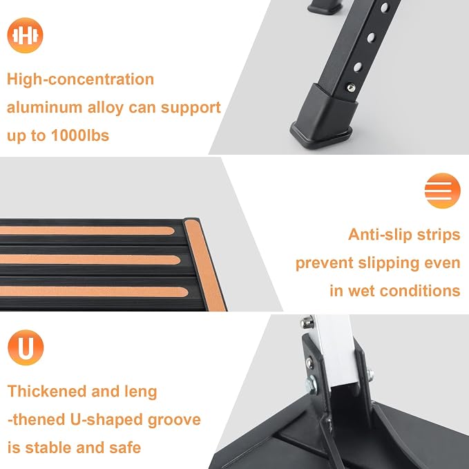 Yagud Safety RV Steps, Non-Slip Folding Adjustable Step Stool | Height Adj. Platform Step 17"x12" Non-Slip, Rubber Feet, Reflect. Strips, T Level, Aluminum RV Stool 1000lbs, Black
