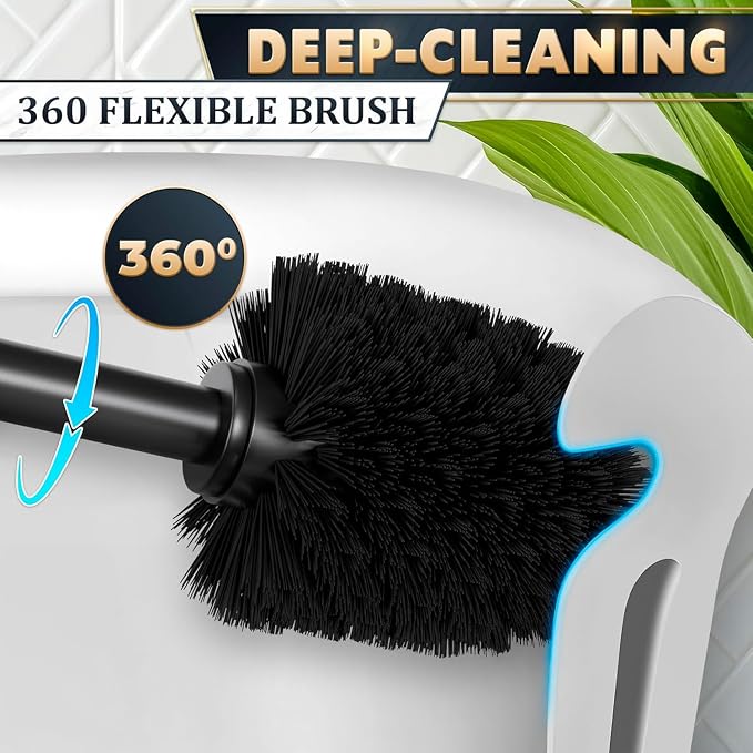 Toilet Brush and Holder Set, Stainless Steel Material (Black) | Matte Black Toilet Brush with Holder Set, Splash Protection & Dense Bristles for Bathroom Cleaning, Protection from Splashes