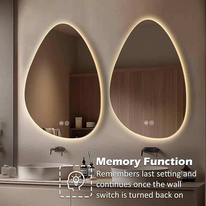 Irregular Backlit Mirror, 24x32 Inch LED Bathroom Vanity Mirror | 3 Colors, Dimmable, Anti-Fog, Memory Function, Horizontal/Vertical, Al Alloy Lampshade, HD Glass, Rust-proof Treatment, UL