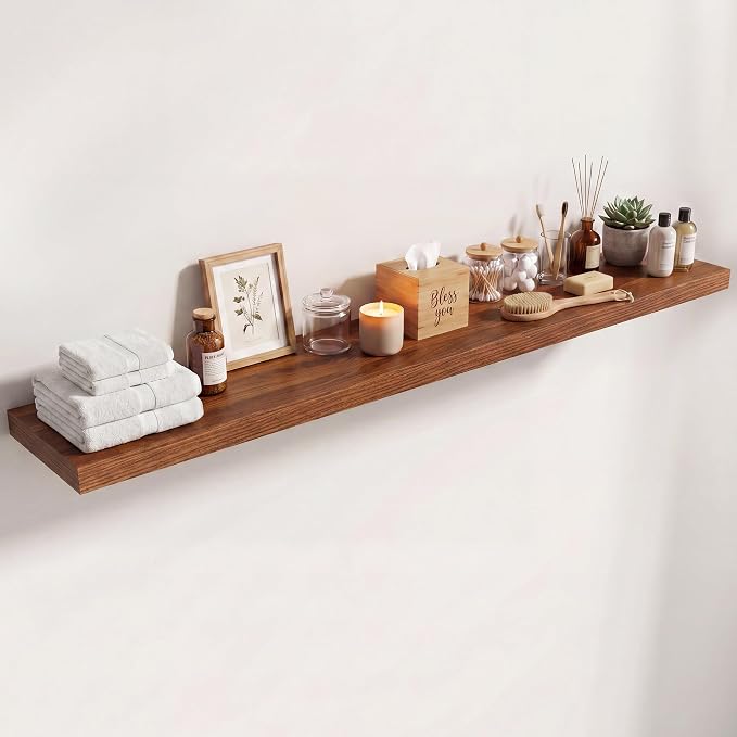 48 in Floating Shelves for Wall Decor Color Walnut,Pack 1 | Modern floating shelves for living room,bedroom,kitchen and bath.Organize & display books,photos and decor.easy mount,sturdy.