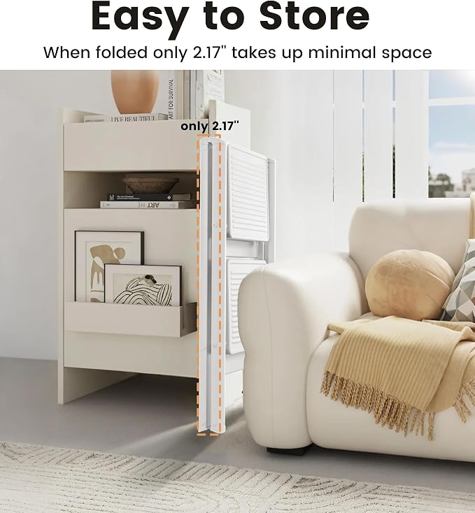 2 Step Ladder, Folding Step Stool, Lightweight Stepladder, White | Anti-Slip 7.9'' Wide Pedal;Space-Saving;For Kitchen, Home, Library, Office Use;300lbs Capacity