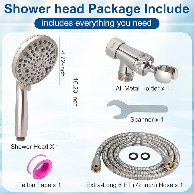 Shower Head with Handheld - All Metal Holder and Long Hose, High Pressure | All Metal Holder and Long Hose, Multi Mode Adjustment High Pressure Showerhead Sprayer