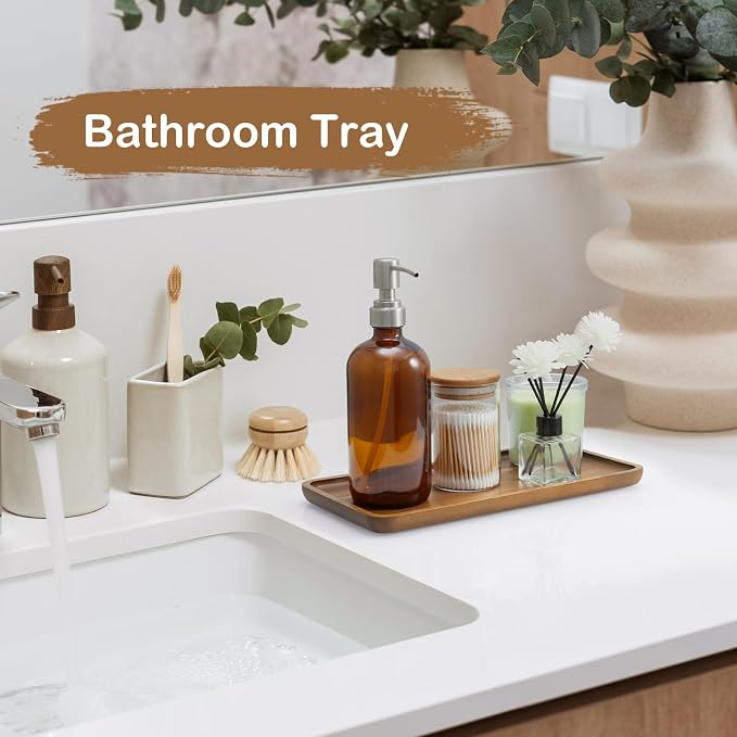 Acacia Wood Bathroom Vanity Tray, 12 Inch Wooden Decorative Tray for Toilet Tank, Coffee Table, Kitchen Counter, Makeup, Perfume, Coffee Bar, Snacks, Candles and Home Decor
