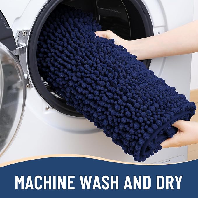 Arotive Bathroom Rugs Mat 54x24, Soft Absorbent Chenille Shaggy Bath Mat | Navy, Machine Wash Dry, Bath Rugs for Bathroom Floor, Tub and Shower, Home Decor Accessories