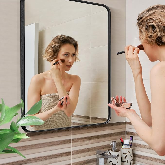 NEWBULIG Bathroom Mirror, Wall Mirror with Aluminum Alloy Thin Frame, Bathroom Mirrors for Over Sink, Bedroom, Living Room, Entryway
