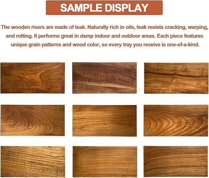 Teak Wood Decorative Small Tray, Bathroom Wood Riser for Decor, Kitchen Counter Wooden Pedestal Stand, Tray for Vanity, Sink & Soap (1, Teak Wood, 10.6" x 4.9" x 1")