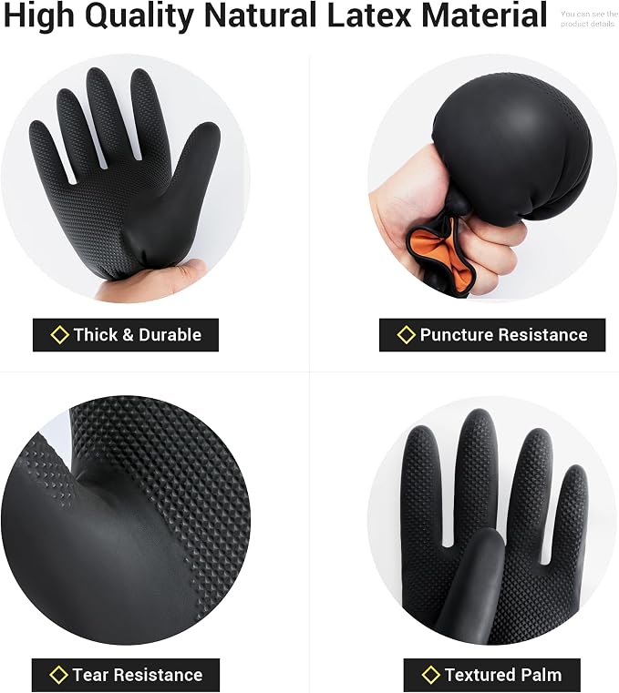 ThxToms Dishwashing Rubber Gloves, Reusable Latex, Large, Black, 3 Pairs | Cleaning Gloves for Housework Kitchen Bathroom, Durable Flexible & Anti-slip, Smooth Lining, Easy On & Off
