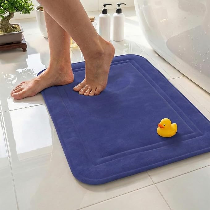 Memory Foam Bath Mat 24x16, Non Slip, Machine Washable, Quick Dry & Absorbent Rugs, Bath Mats for Bathroom Floor, Tub & Shower, Bathroom Rug, Blue