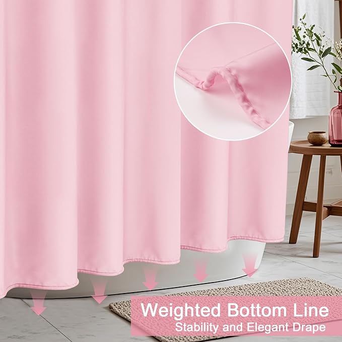 AooHome Solid Pink Shower Curtain, Fabric Weighted Hem Shower Liner with Hooks, Reinforced Metal Grommets, Waterproof, 72x75 inch