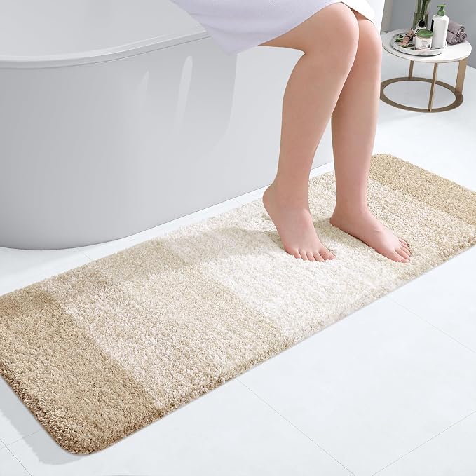 OLANLY Bathroom Runner Rug 47x17, Extra Soft Absorbent Microfiber Bath Rugs | Light Beige, Non-Slip Quick-Drying Rubber Backing, Washable Long Bath Mat for Floor, Tub and Shower, Home Decor