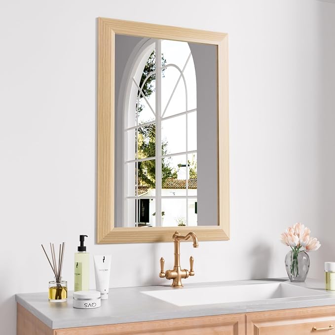 Bathroom Mirror, 20" X30" (Oak Wood Grain) | Metal Frame Mirror for Wall, HD Reflection, Anti-Rust, Horizontally/Vertically, Suitable for Bathroom, Farmhouse, Entryway