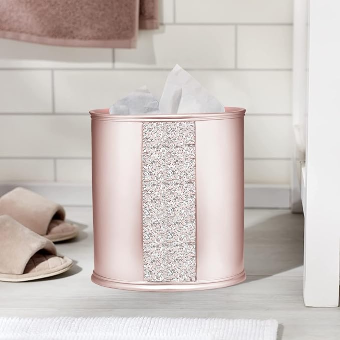 Zahari Home 2pc Sinatra Modern Bath Accessories Set Waste Basket & Tissue Box Modern Decorative Beautiful Designs Bathroom Decor Set for Home Blush Bathroom Set Mosaic Glass