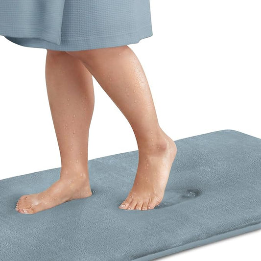 Memory Foam Bath Mat Non Slip Absorbent Super Cozy Velvet Bathroom Rug Carpet (22 inches X 36 inches, Smoke Blue)