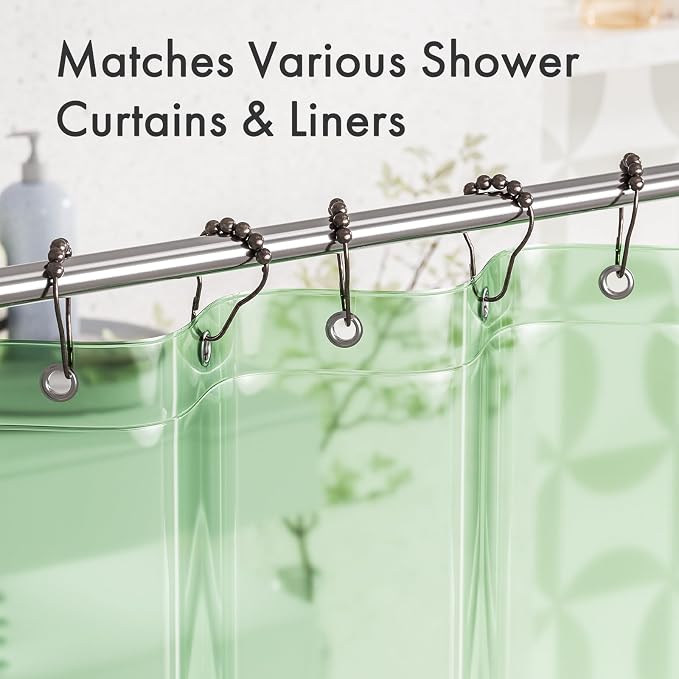 Bronze Shower Curtain Hooks, 12PCS Rust-Resistant Metal Shower Hooks Ring Shower Rings for Curtain, Rolling Shower Curtain Rings for Bathroom Shower Rod Shower Curtain Hangers