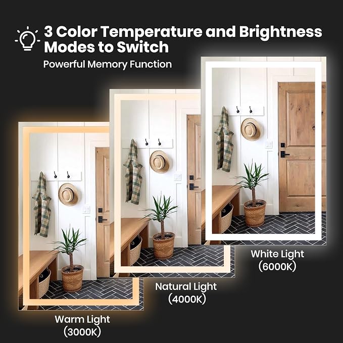 ROOMTEC 30x30 Inches LED Bathroom Mirror with Lights, Vanity Mirror with Front and Backlight, Smart Dimmable Anti-Fog LED Mirror for Bathroom, Memory Function, Tempered Glass (Horizontal/Vertical) | Anti-Fog, Dimmable, Memory Function, Bathroom Vanity ...