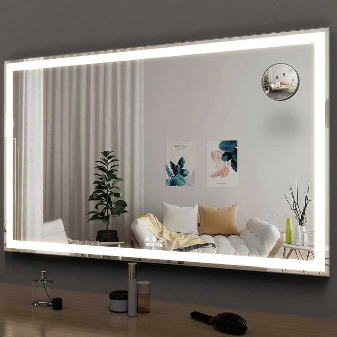 Large 40x24 inch,Mirror with Lights for Dressing Room, Extra Long Vanity Mirror for Bedroom,Wall 10X Cosmetic Mirrors,Silver