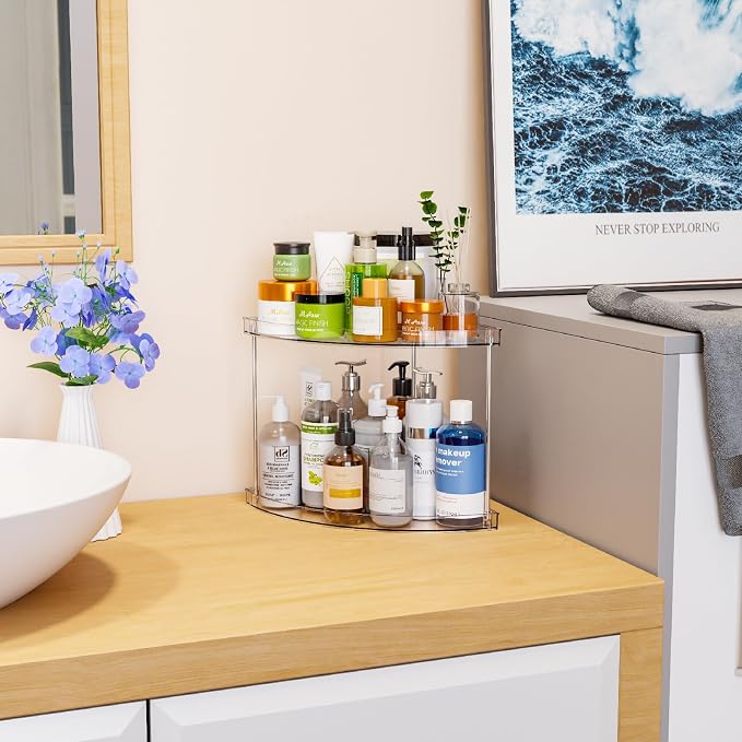 Clear Corner Bathroom Counter Organizer,2Tier Tiered Countertop Corner Shelf for Perfume,Beauty Products,Makeup Organizer,Skincare Organizers,Vanity Storage Tray for Bedroom,Bathroom Sink Shelf