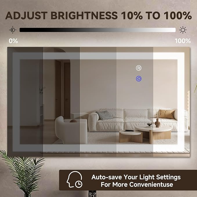 16×24 Inch LED Bathroom Mirror, Backlit Vanity Mirror with Lights for Wall Mounted, Anti-Fog, 3 Colors, Dimmable, Memory Function, Led Mirror for Bathroom/Bedroom/Makeup