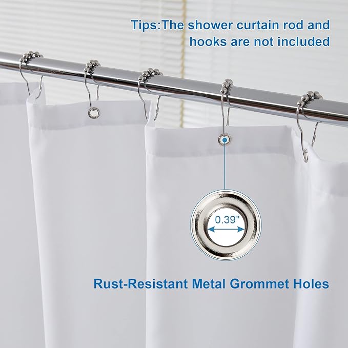 White Shower Liner Cloth Waterproof, White Shower Curtain Liner Fabric with Weighted Stones, Washable Shower Curtain and Liner 2-in-1, 120G Heavy Duty, 12 Grommet Holes, 72 x 72 Inches