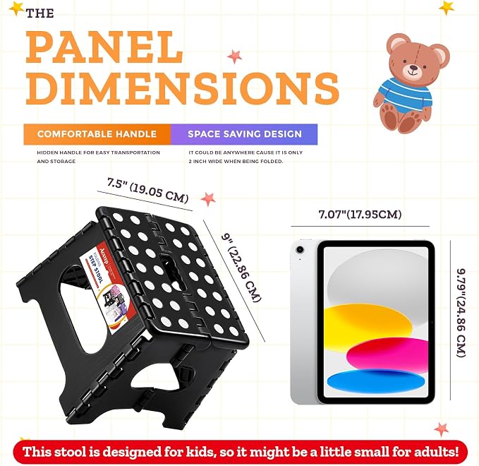 Collapsible Step Stool 7.5 Inch, Small Folding Stool, 176 lbs, Black | Lightweight Foldable Step Stool for Kids and Adults with Handle, for Kitchen, Bathroom, Car, and Compact Home Storage