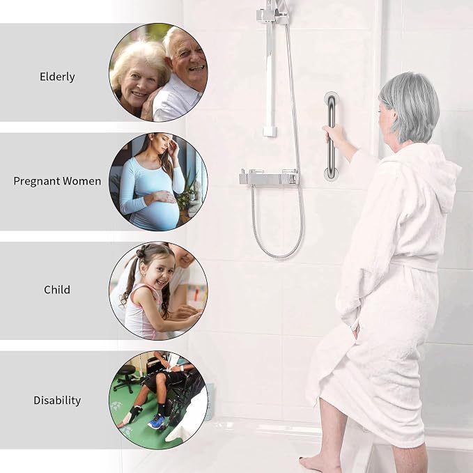 ZUEXT 12 Inch Brushed Nickel Safety Grab Bar for Bathroom Shower Tub | Stainless Steel Grab Bar Handle, Bathroom Balance Bar, Safety Hand Rail Support, for Handicap, Elderly, Injury, Seniors