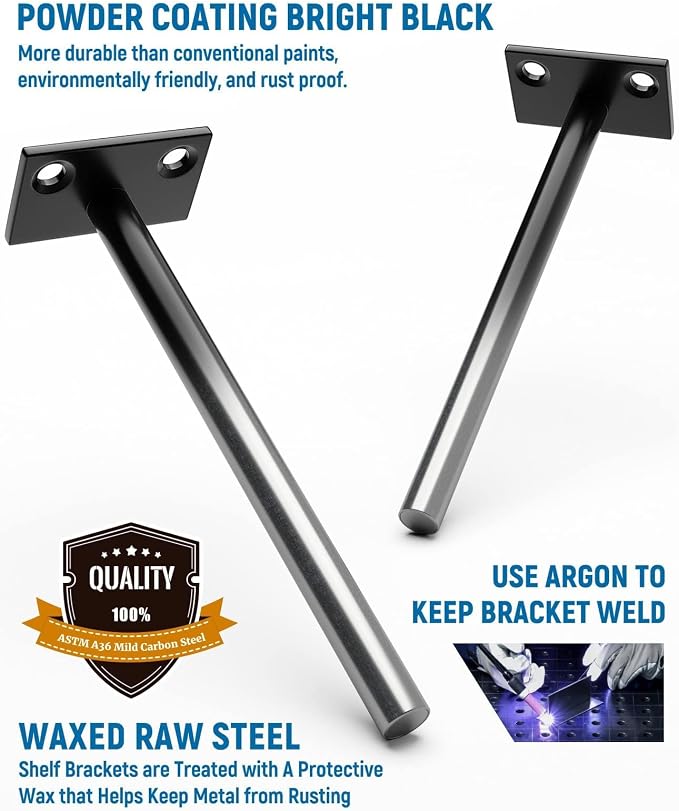 LEOPO 6-Pack 6 inch Floating Shelf Brackets, Hidden Shelf Bracket for Wood | Concealed Blind Shelving Support, Invisible Black Brackets for DIY Decorative, Fit for Kitchen, Bathroom,Study Room