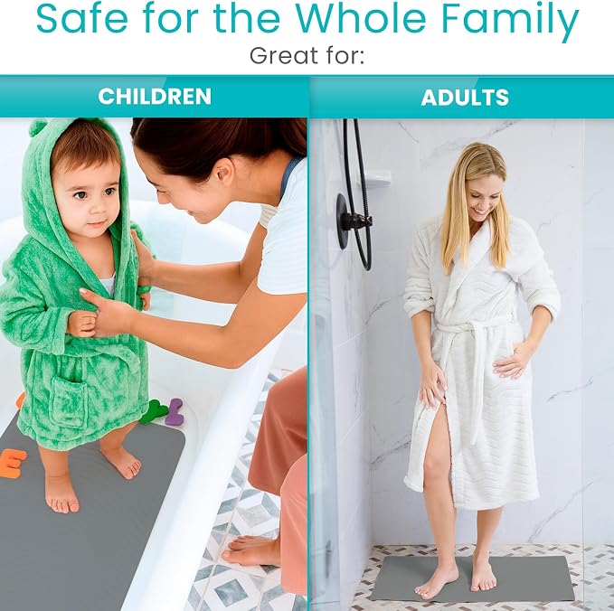 Vive Non-Slip Bath Mat with Suction Cups - 28" x 16" Extra Large Rubber Mat | For Safety & Comfort - Patented Grip Prevents Slips and Falls for Kids, Elderly, Men, Women - XL Non Skid Shower & Tub Cover