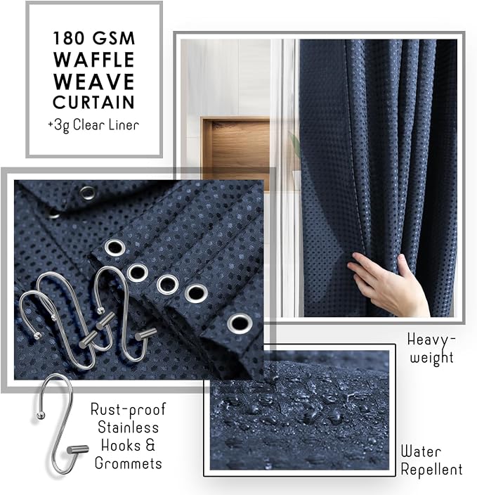 Clara Clark Bathroom Accessories Set - Bathroom Set, Bathroom Sets with Shower Curtain and Rugs, Shower Curtain Set with Bathroom Trash Can - Ombre Navy - 22PC | 22 Piece Ombre Navy Bathroom Accessories Set with Toothbrush Holder, Soap Dispenser, Soap ...