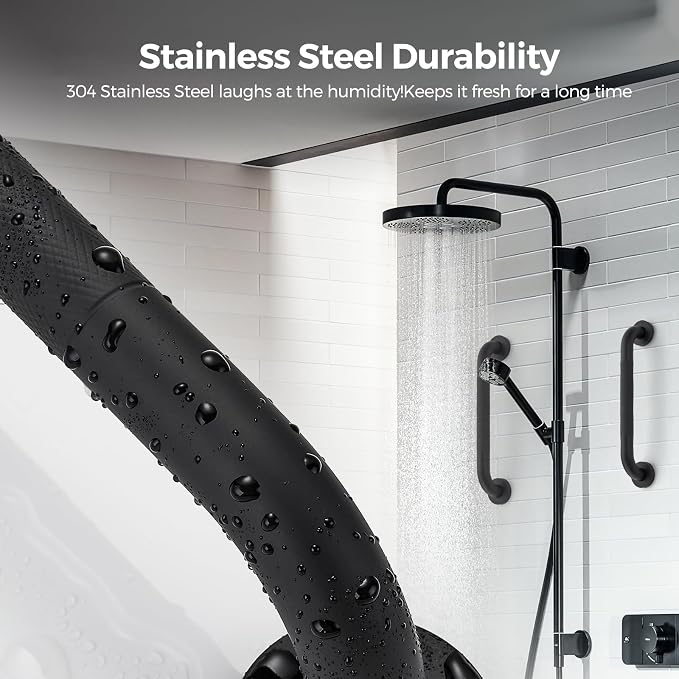 Grab Bars for Shower, 24 Inch Anti-Slip Shower Handle, Matte Black | Grab Bars for Bathroom, 2 Pack, 304 Stainless Steel, Textured Grip, Wall-Mounted Shower Safety Bars for Seniors
