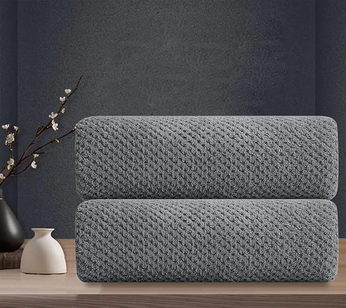 Grey Hand Towels Set 2 Pack-16“x31”,Ultra Soft Microfibers Bathroom Towel Set Highly Absorbent Quick Dry Luxury Premium Towel Lightweight Durable Hand Towel Collection for Hotel Spa Gym Kitchen