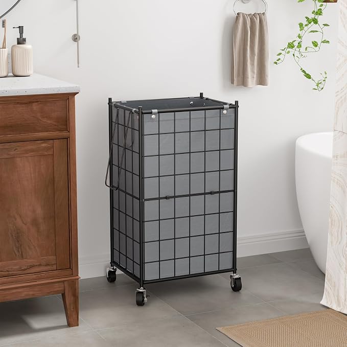 WOWLIVE Rolling Laundry Basket, Metal Wire Frame Laundry Hamper with Wheels | Hamper with Removable Bag, 100L Dirty Clothes Hamper Organizer Dorm Room Storage for Bedroom, Bathroom, Grey