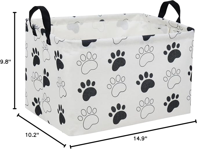Essme Rectangular Dog Basket, Cute Storage Basket with Handles for Room Decor, Dog Bins,Puppy Storage Bin（Dog Paw）
