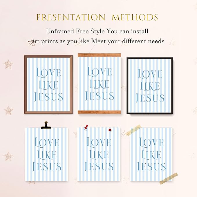 LARTSFRO Coquette Blue Bow Jesus Wall Art Decor Posters, Light Blue Bow Christian Room Bathroom Bedroom Dorm Wall Art Decor Aesthetic for College Teen Girls Gifts, Inspirational Bible Verses Bow Wall Decor, 10x8 Inch Set of 4 Bow Pictures(UNFRAMED)