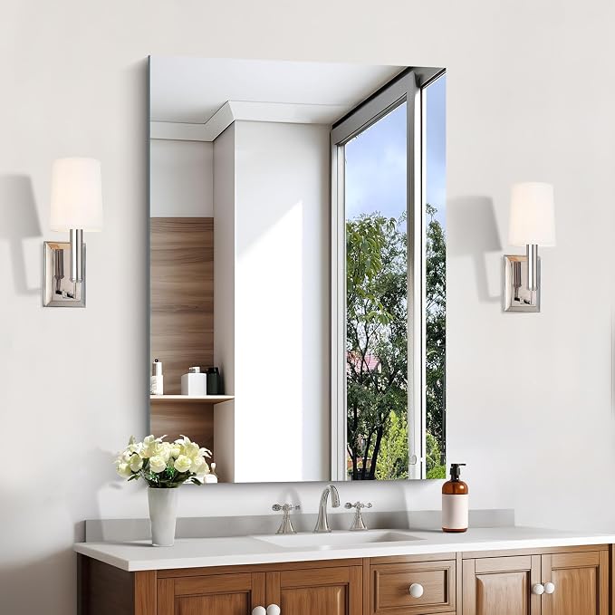 KOCUUY Frameless Mirror, 28"x40" Bathroom Mirror for Over Sink, Upgraded Shatterproof, Large Rectangle Unframed Mirror for Wall, Bathroom, Bedroom, Living Room, Entryway, Hang Horizontal/Vertical